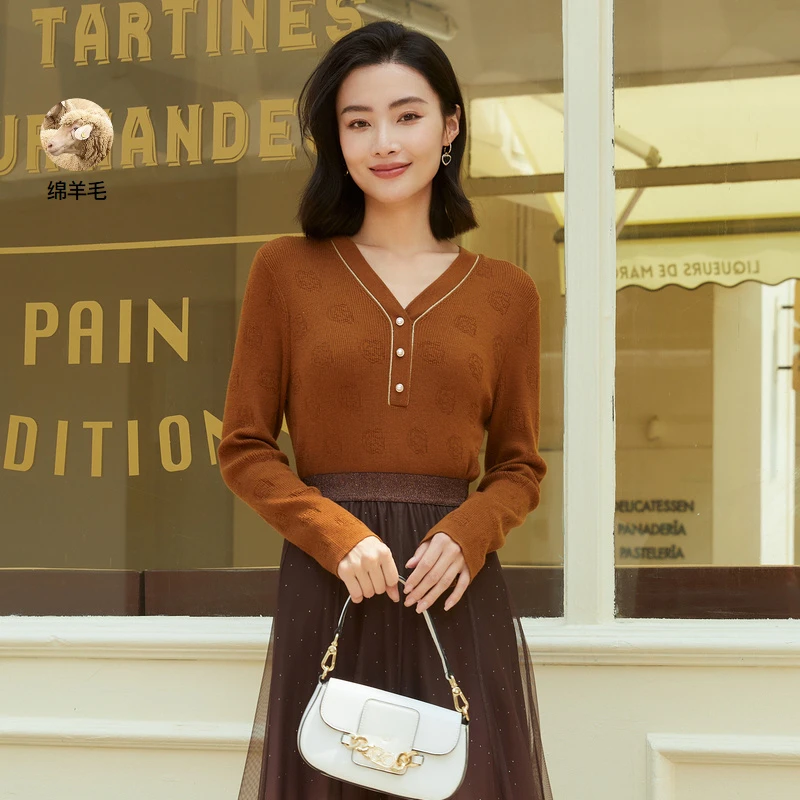 【珂莱蒂尔Koradior】秋季新款百搭显瘦弹力针织衫KZ02950