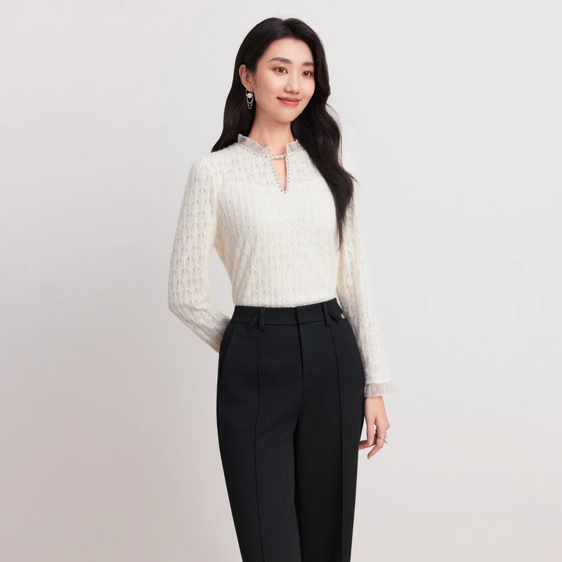 Koradior/珂莱蒂尔秋冬新款显瘦基础百搭白色衬衫KD04346D1