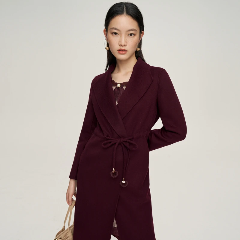 【晨粉专享价】珂莱蒂尔24秋冬款安可拉红翻领中长绵羊毛KL00723A4