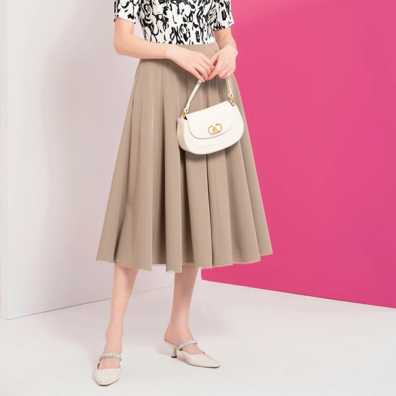 Koradior/珂莱蒂尔夏季复古气质高腰中长款百褶裙KW03227D4