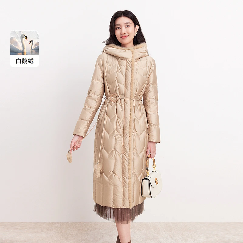 【C】冬季女士连帽时尚收腰白鹅绒羽绒服KR00993D1