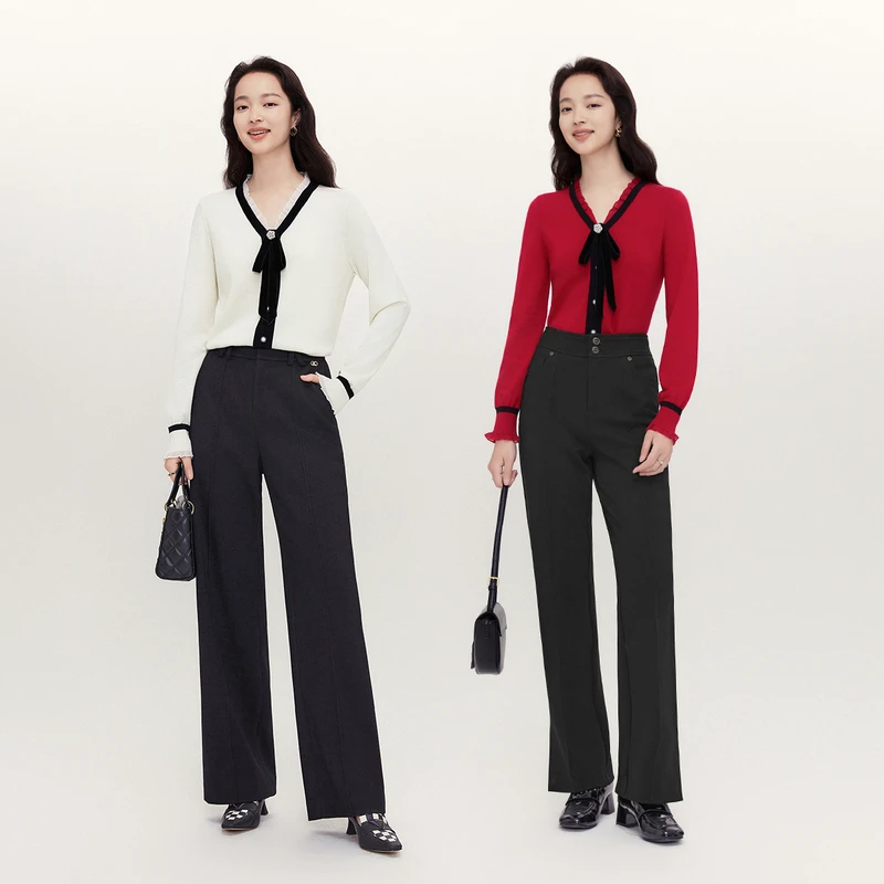 珂莱蒂尔时尚气质撞色长袖针织衫秋冬显瘦毛衫外穿KZ03484V1