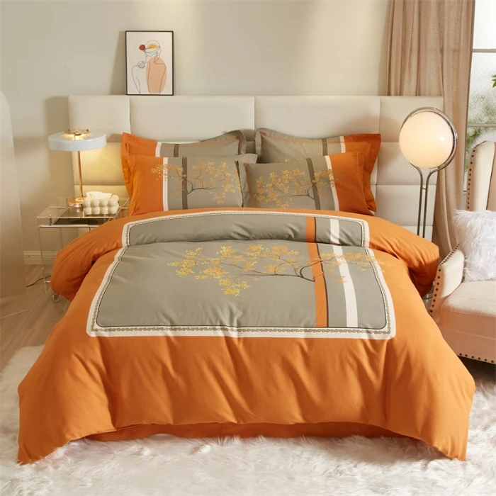 慕诗蕾全棉斜纹数码印花四件套大版纯棉加厚加大床单【潇湘林-桔】