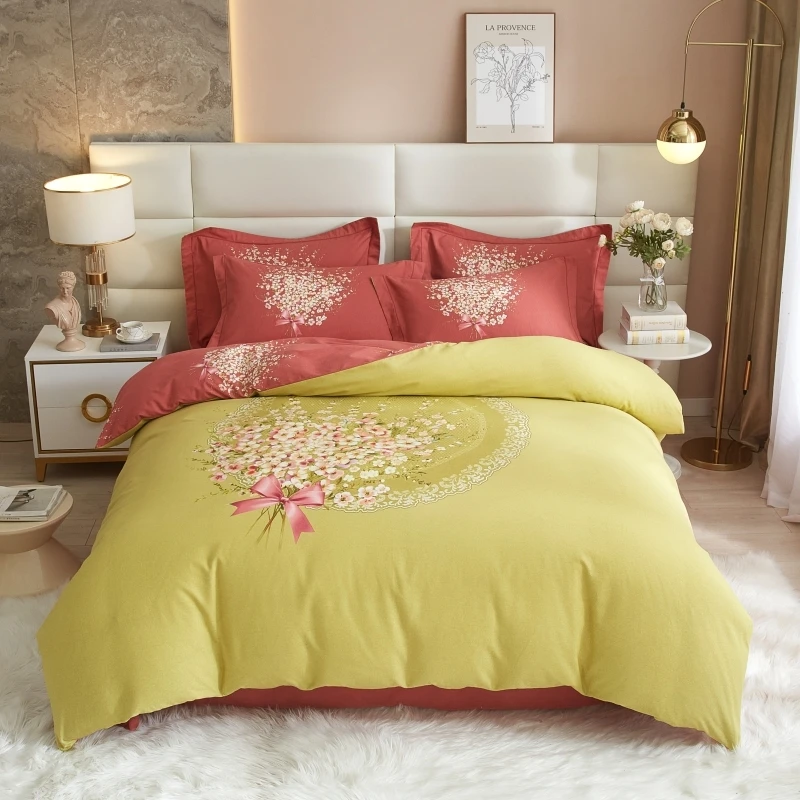 慕诗蕾 2024新款轻奢全棉大版加厚纯棉斜纹简约四件套 夏日浅笑绿