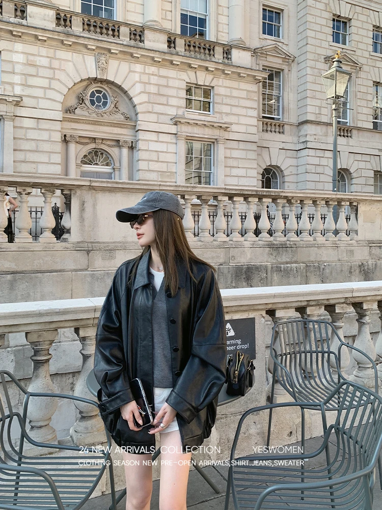 YESWOMEN伦敦皮衣·中古經典茧型大廓形 油蜡感PU柔软XYF1346A3812
