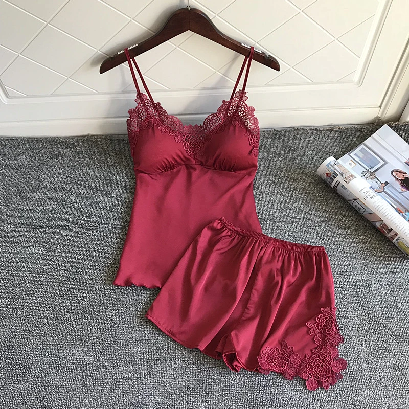 性感睡衣套装女聚拢小胸夏季小个子薄款短款带胸垫吊带睡裤两件套