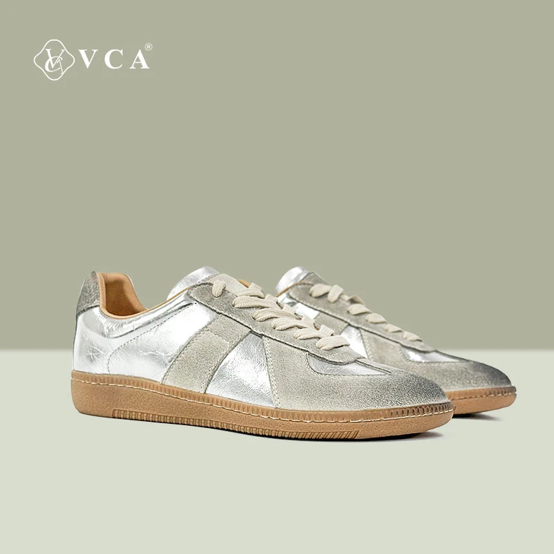 VCA德训鞋女秋冬真皮2025新款欧若风韩版百搭复古真皮休闲鞋女