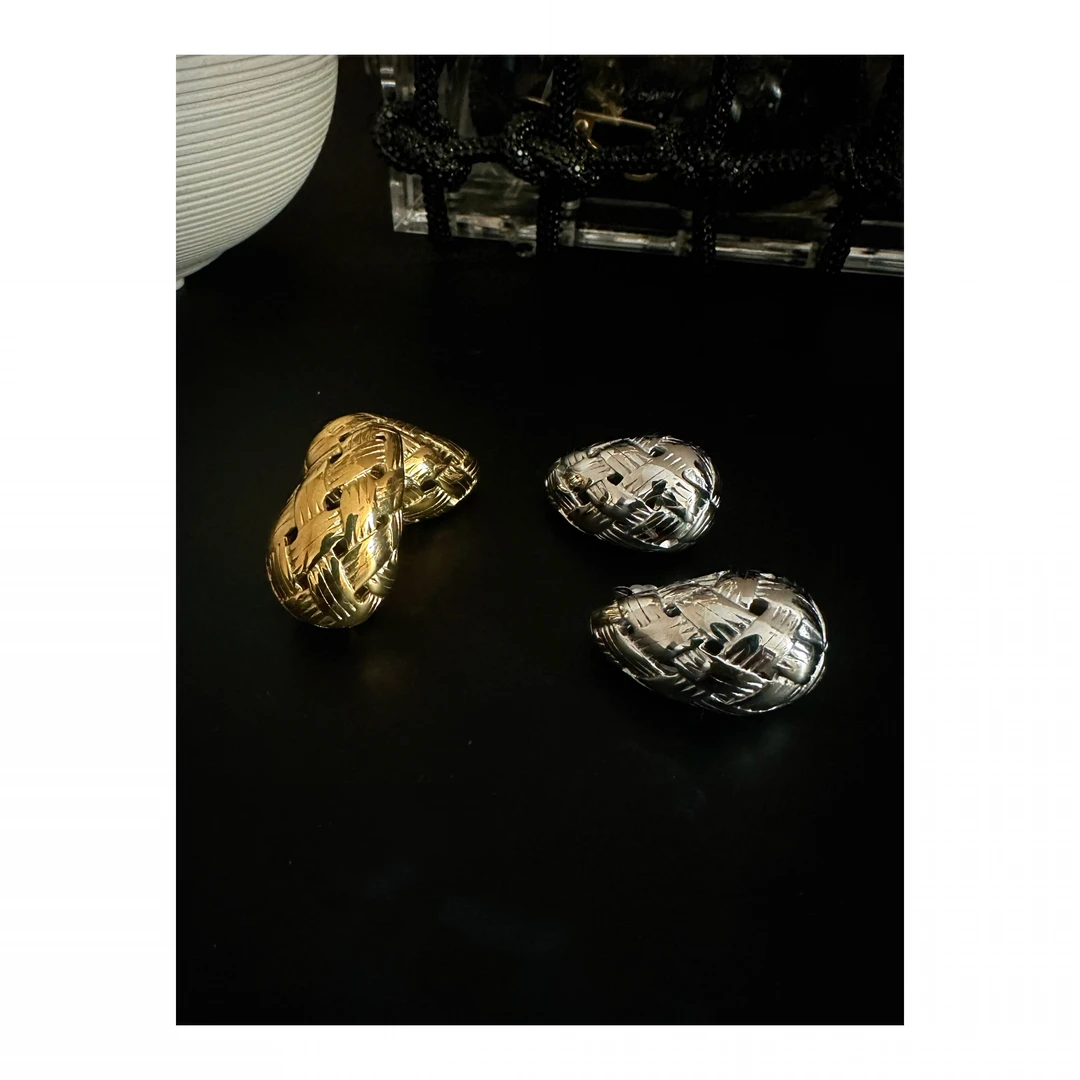 不锈钢耳饰 紫紫 中古编织水滴形镂空耳钉耳环ZSJC1022