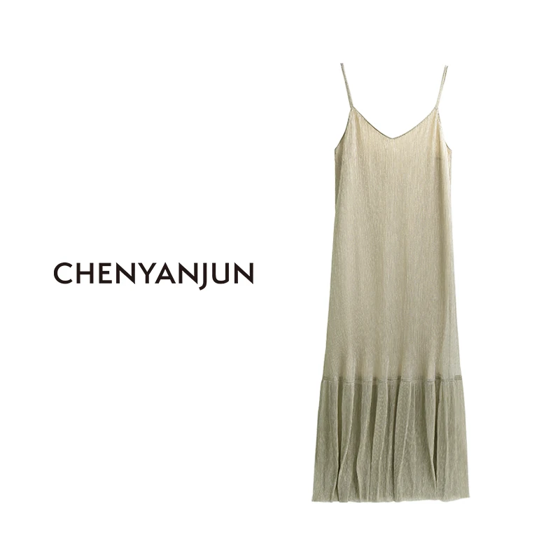 【荟老师严选】篙级感法式风银丝流沙吊带裙 CYJ-YJ111-1001