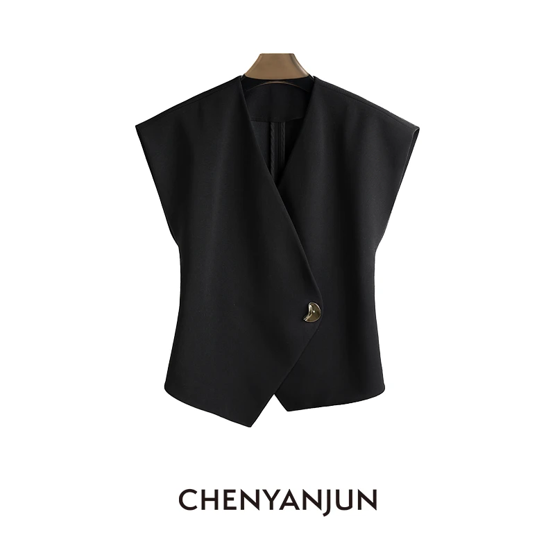 【飒姐专属】小飞袖V领不对称收腰显瘦西装马甲 CYJ-WWO74-W209