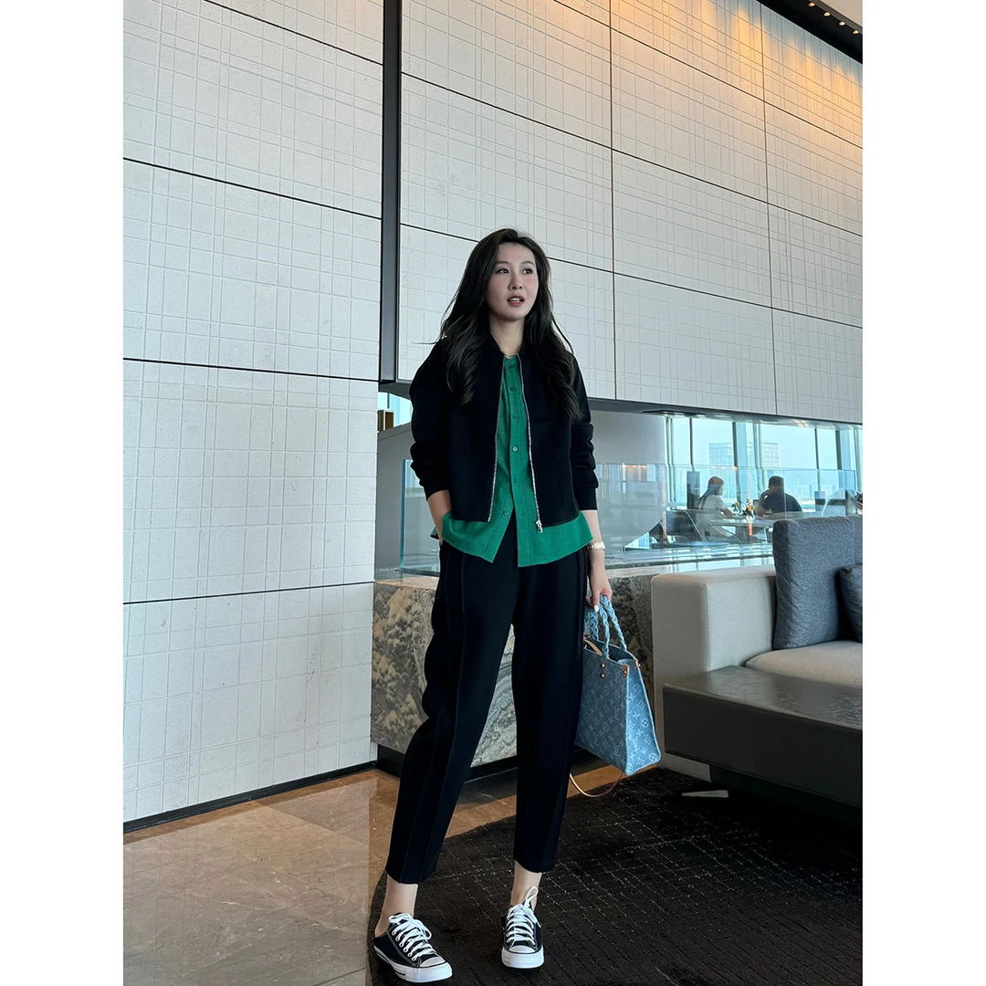 【王雯馨】“相逢挚友裤子”设计师款 肌理提花 休闲百搭 显瘦镰刀裤