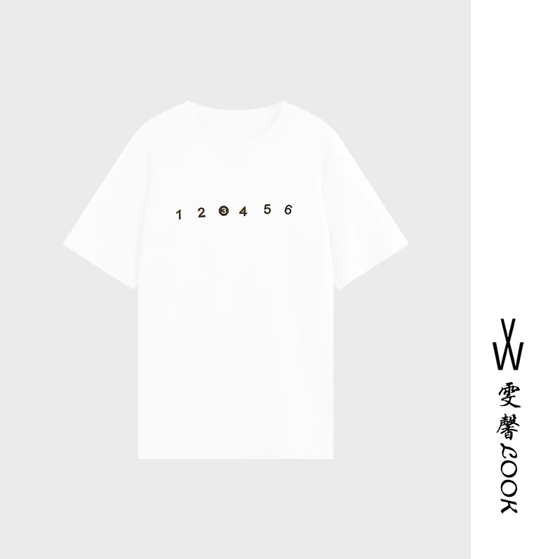 【王雯馨】“数字乐园” 立体数字 金属扣装饰  纯色百搭圆领短袖T恤