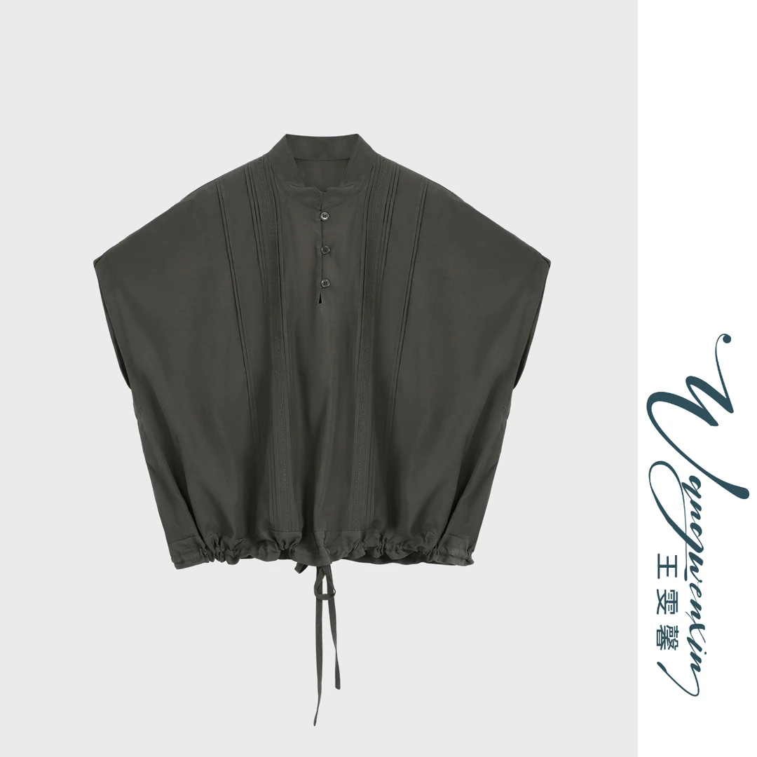 【王雯馨】“京都墨松”风琴压褶 轻奢感设计感显瘦百搭下摆抽绳衬衫