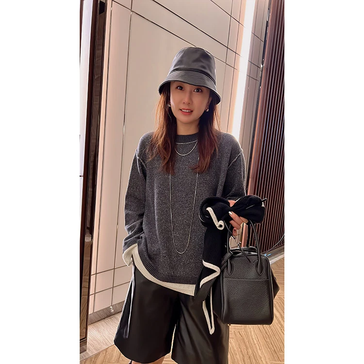 【王雯馨】“一层一色”假两件休闲百搭 宽松羊绒衫