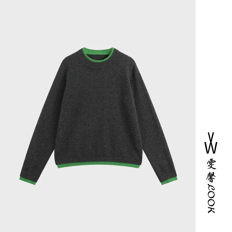 【王雯馨】“亲爱的” 软糯精纺纱 显瘦百搭 假两件撞色羊毛衫