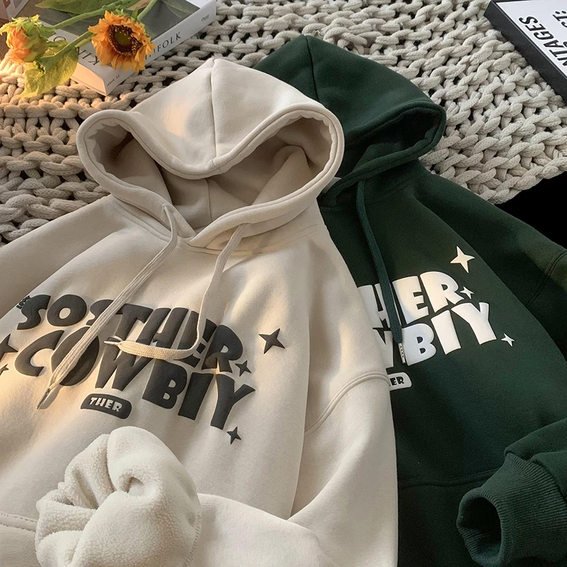 美式复古卫衣男冬季加绒加厚重磅550克宽松连帽外套潮牌港风上衣