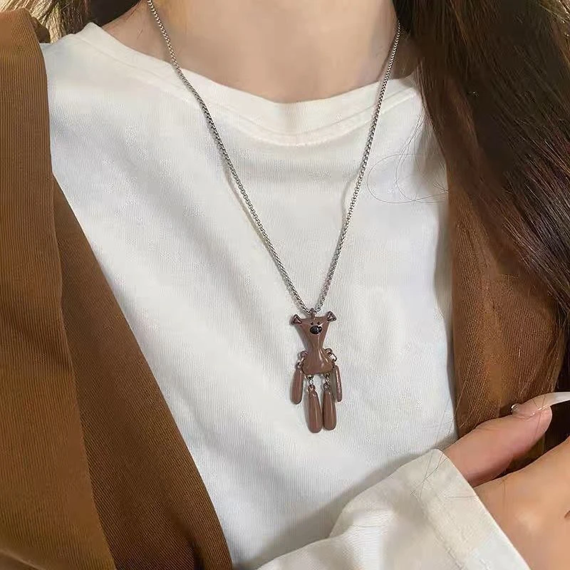 合金亚克力项链 《泰迪》秋冬咖色项链女嘻哈设计感小众A169