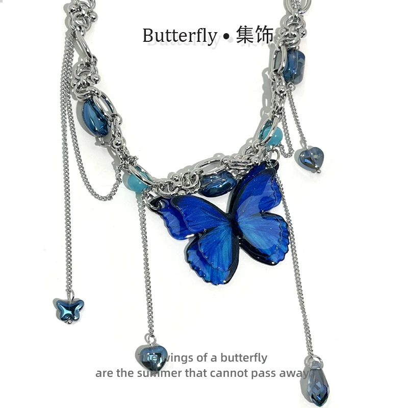 合金亚克力项链 《漂泊》手工小众蓝色蝴蝶项链时尚气质A194