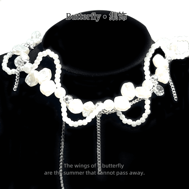 合金仿珍珠项链 A050《高庭玫瑰》手工串珠不规则巴洛克流苏项链