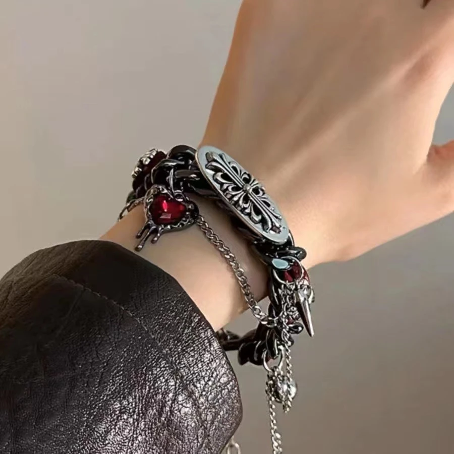 钛钢皮质手链 D2美拉德重工浮雕皮革手链亚文化辣妹甜酷小众A107