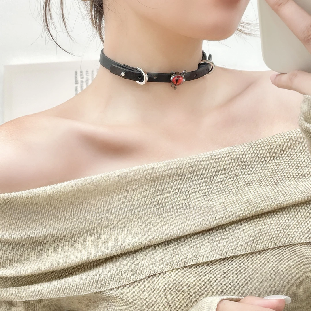 合金皮质项链 《幻瞳》系列手工猫眼黑色吊坠锁骨链项链A022