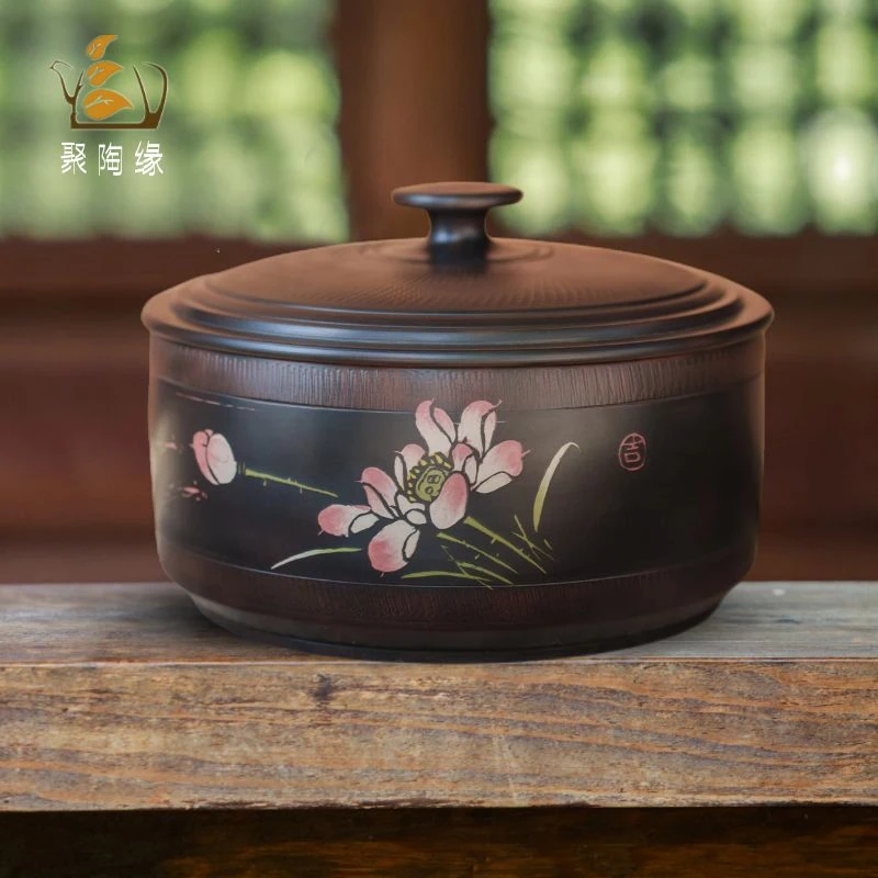 云南建水紫陶茶叶罐陶瓷茶罐家用密封罐中式彩填储存普洱茶饼防潮
