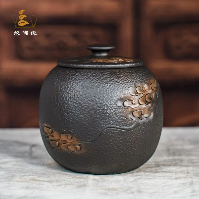 云南建水紫陶紫陶茶叶罐陶瓷家用密封罐散茶罐高端精品醒茶罐小号