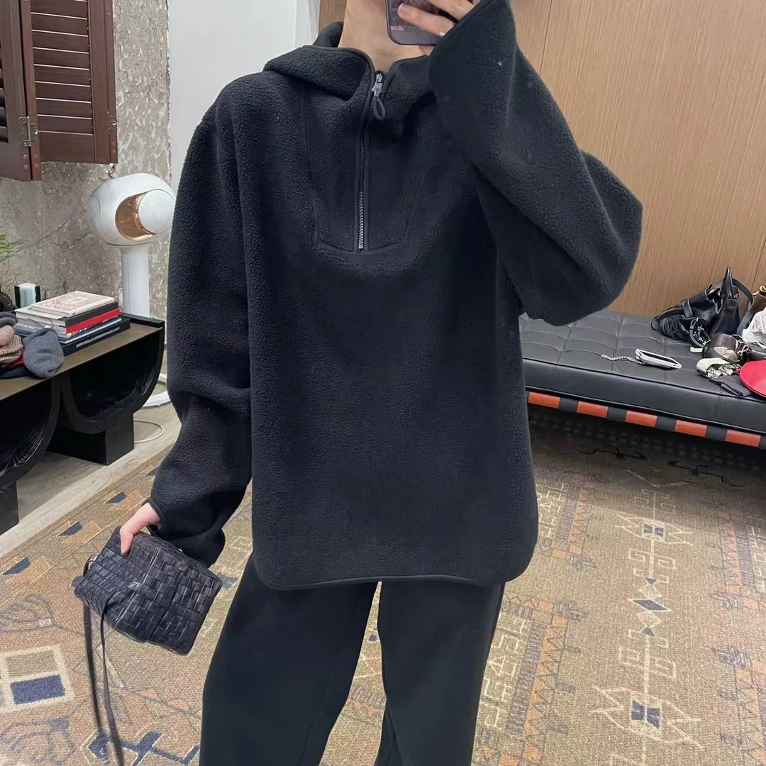 摇粒绒长袖运动感宽松连帽卫衣