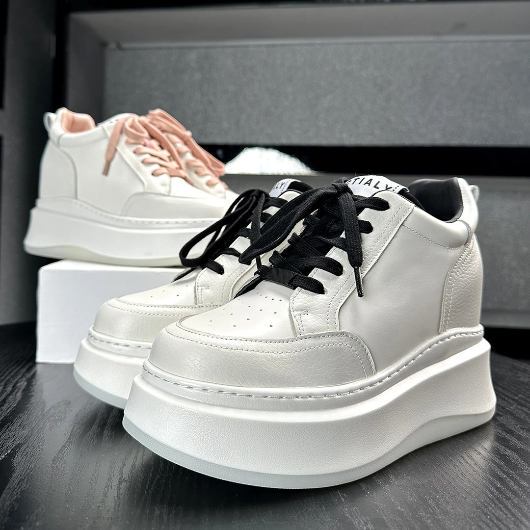 内增高小白鞋女8CM真皮撞色拼接小个子增高10CM百搭 厚底休闲板鞋