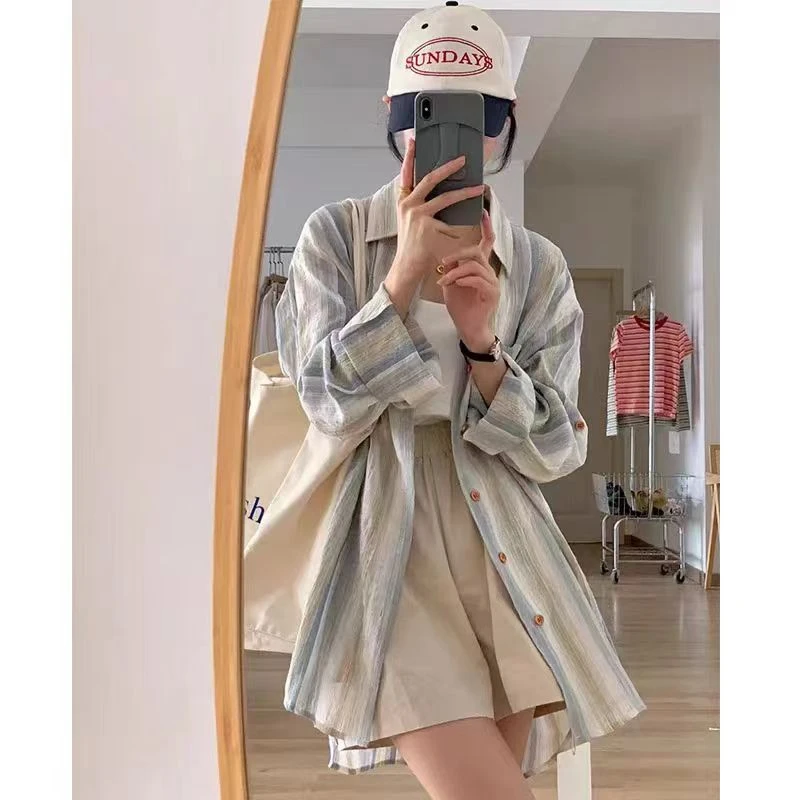 条纹防晒衬衫女春夏设计感小众时尚休闲气质薄款衬衣开衫外套宽松
