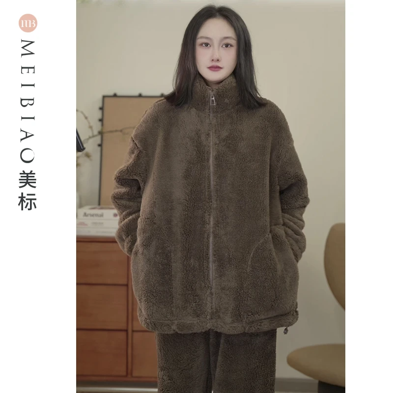 美标秋冬男士舒棉绒情侣睡衣长袖长裤毛绒套装可外穿家居服300101