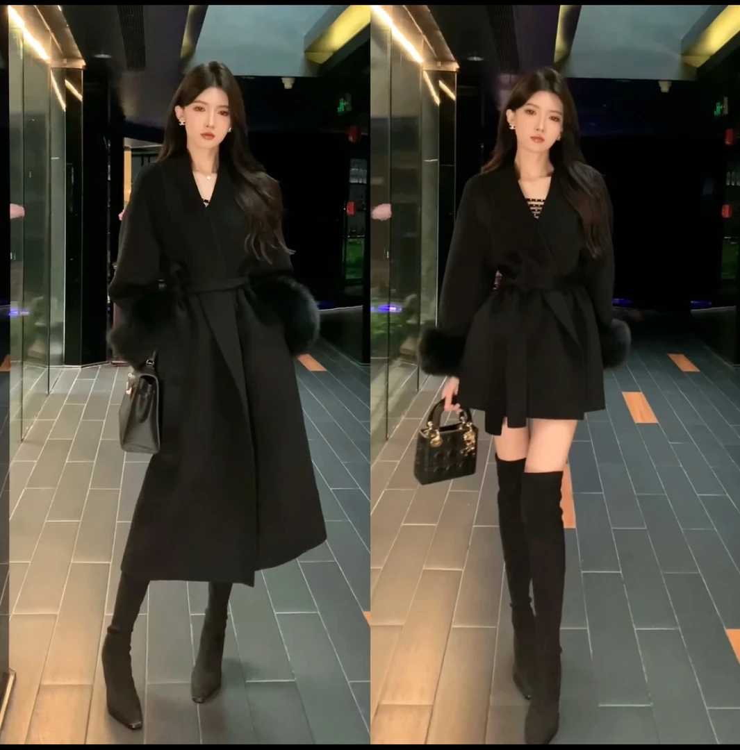 2024双面羊绒呢子大衣女秋冬新款高级感气质中长款毛呢外套赫本风