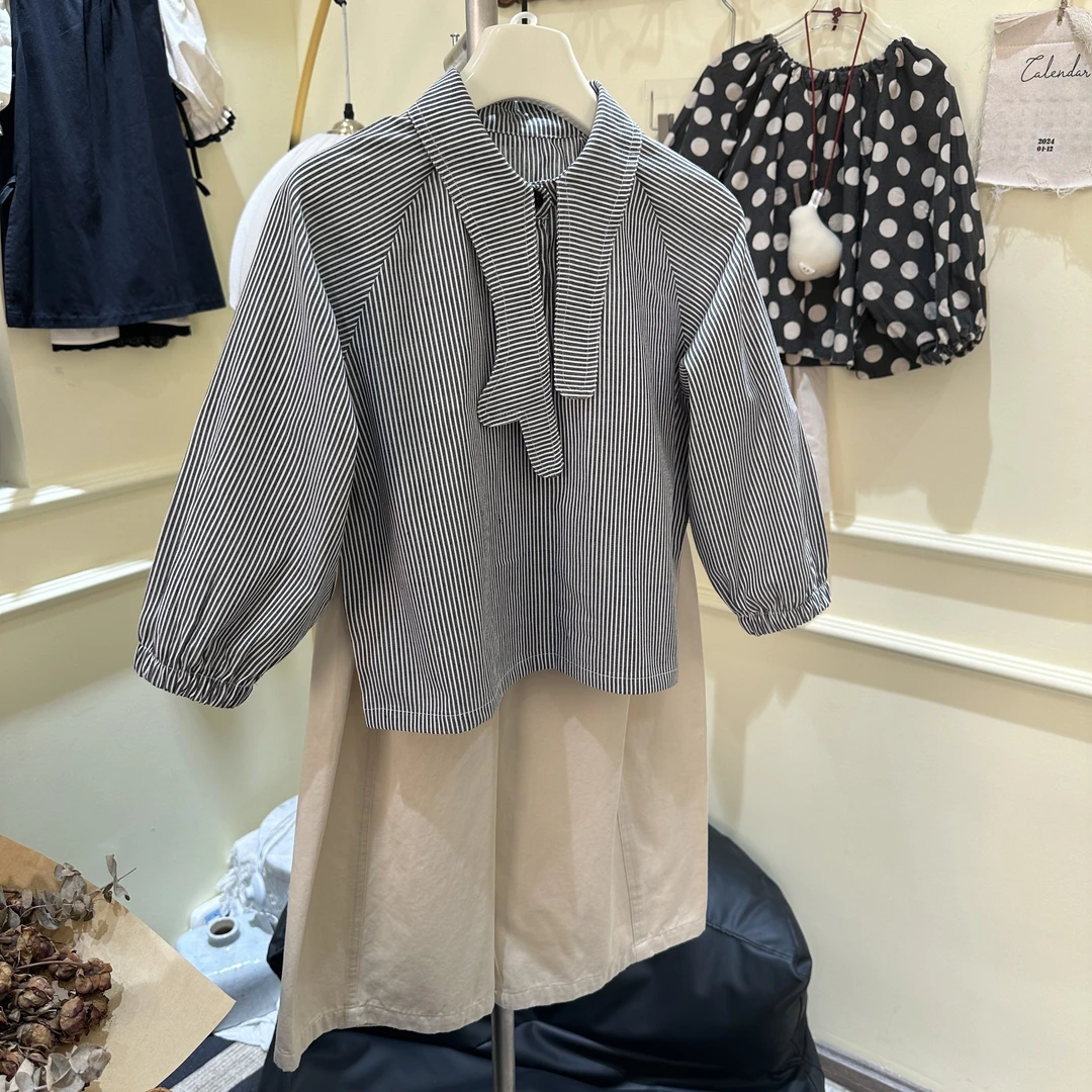 【纳斯街角 】女童韩版衬衫宽松韩版百搭条纹中大童秋款上衣秋儿童