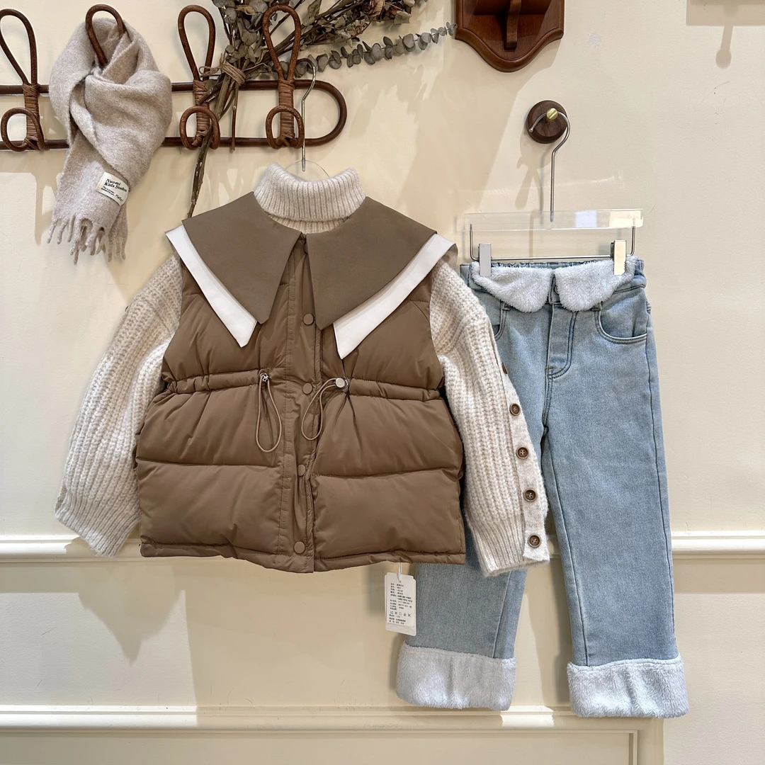 【罗密街区】2023秋冬新款韩版时尚洋气百搭大翻领单排扣棉服马甲