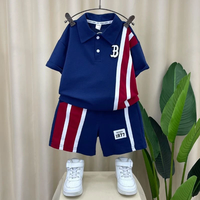 男童夏装2025新款洋气宝网红酷帅运动衣服儿童帅气polo衫短袖套装