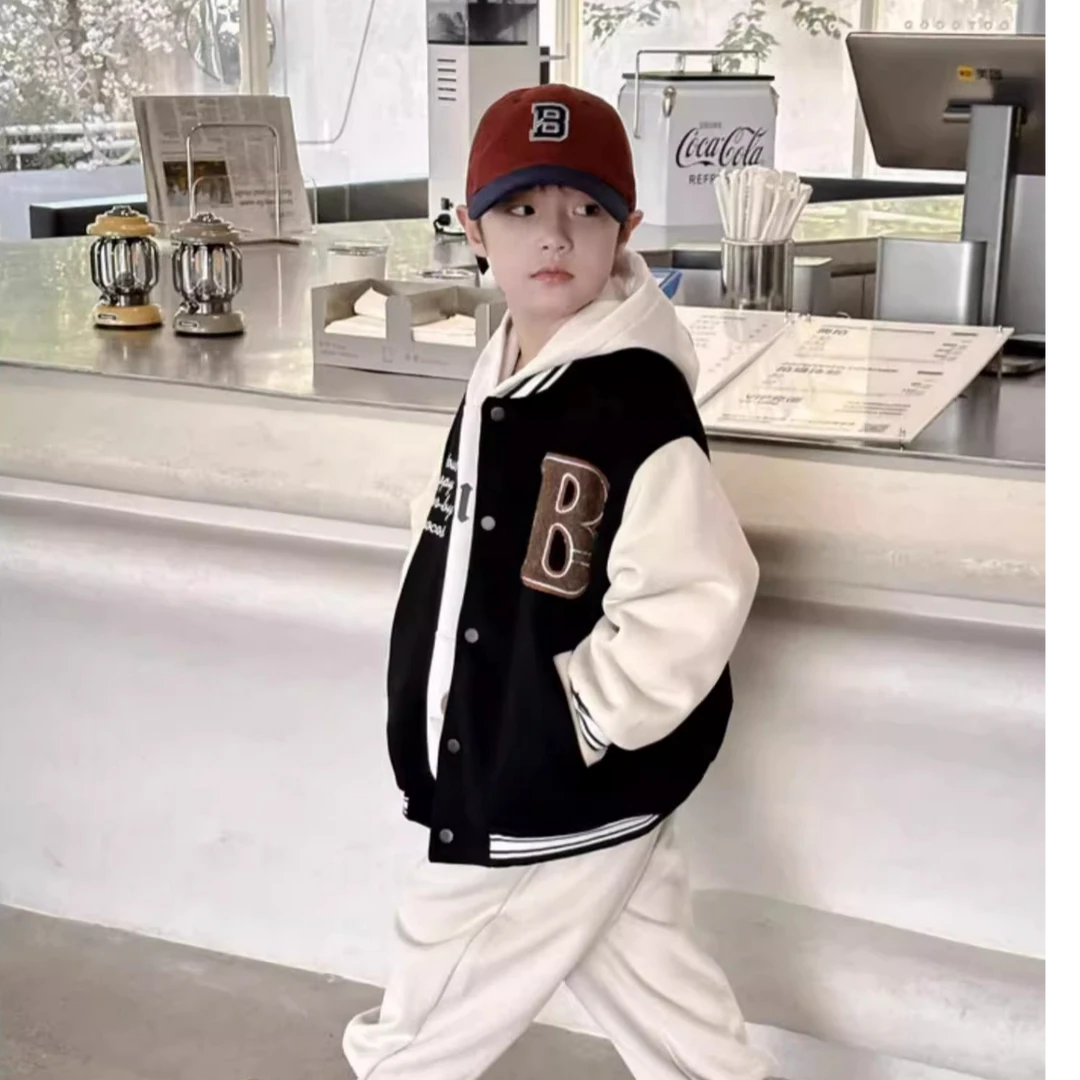儿童秋季新款棒球服外套男童时尚拼色秋款洋气中大童上衣不加绒