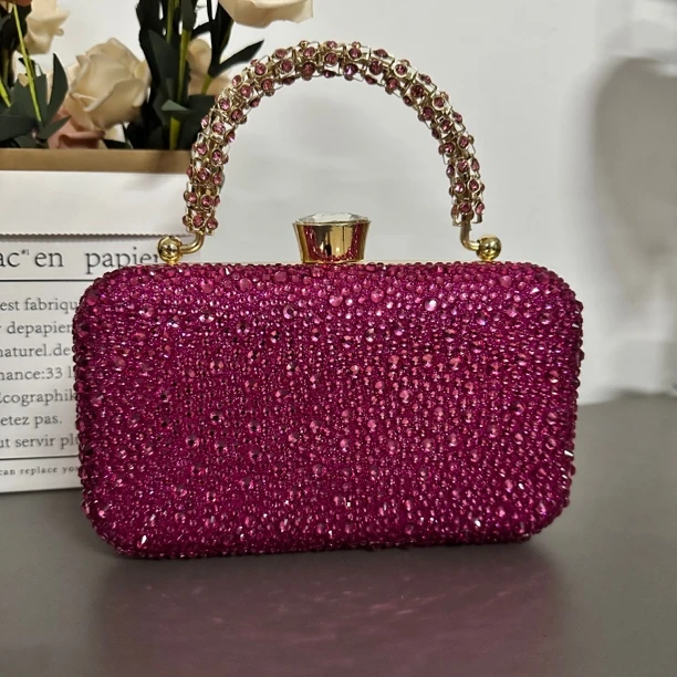 玖红色闪钻手提包礼服包