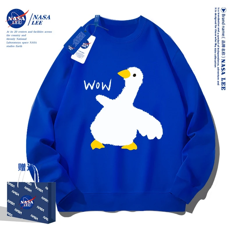 NASA联名克莱因蓝圆领卫衣男女春秋款2023新款韩版ins情侣装外套