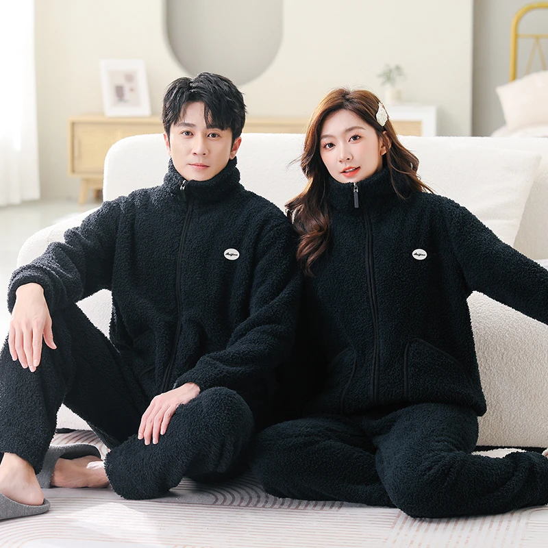 23年新款情侣秋冬季法兰绒保暖家居服套装休闲宽松可外穿加厚