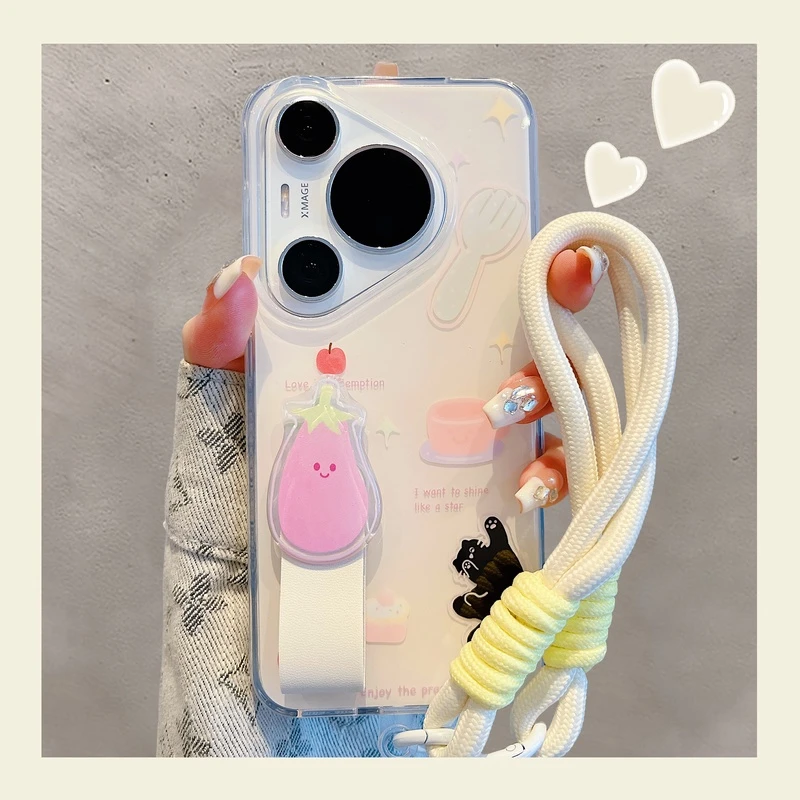 白鹿同款华为pura70pro+手机壳mate60pro+茄子苹果指环扣mate50p