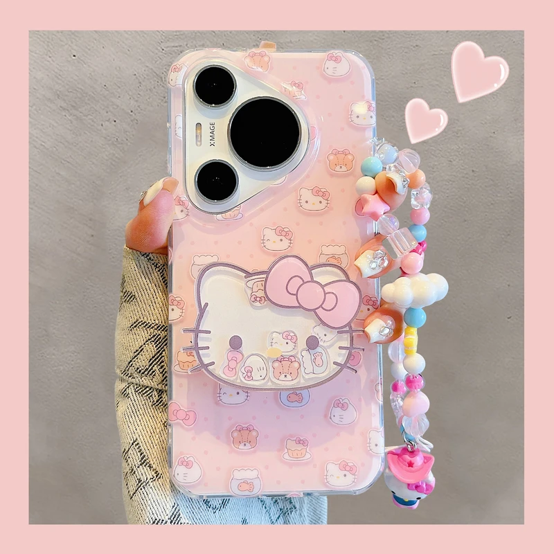 适用华为pura70pro+手机壳mate60pro凯蒂猫摇摇乐支架苹果16/15