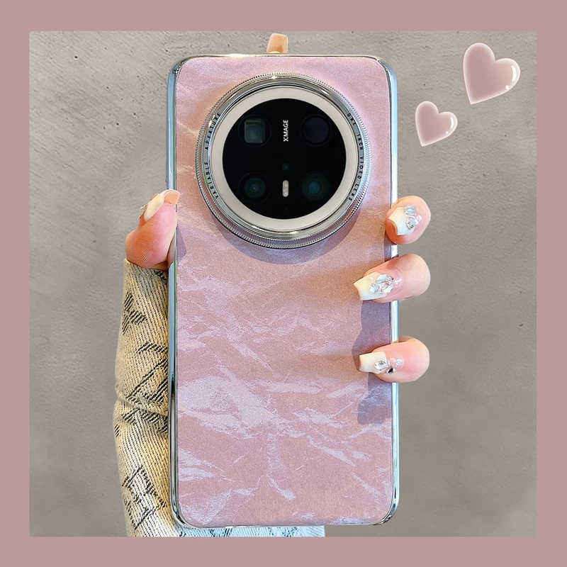 适用华为mate70pro+手机壳高级感电镀水波纹mate60pro+皮质硬壳