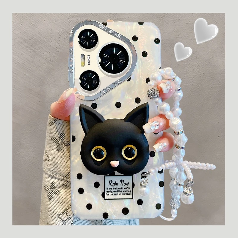 华为Pura70pro+手机壳mate60pro+日韩ins小众波点猫咪支架p60pro