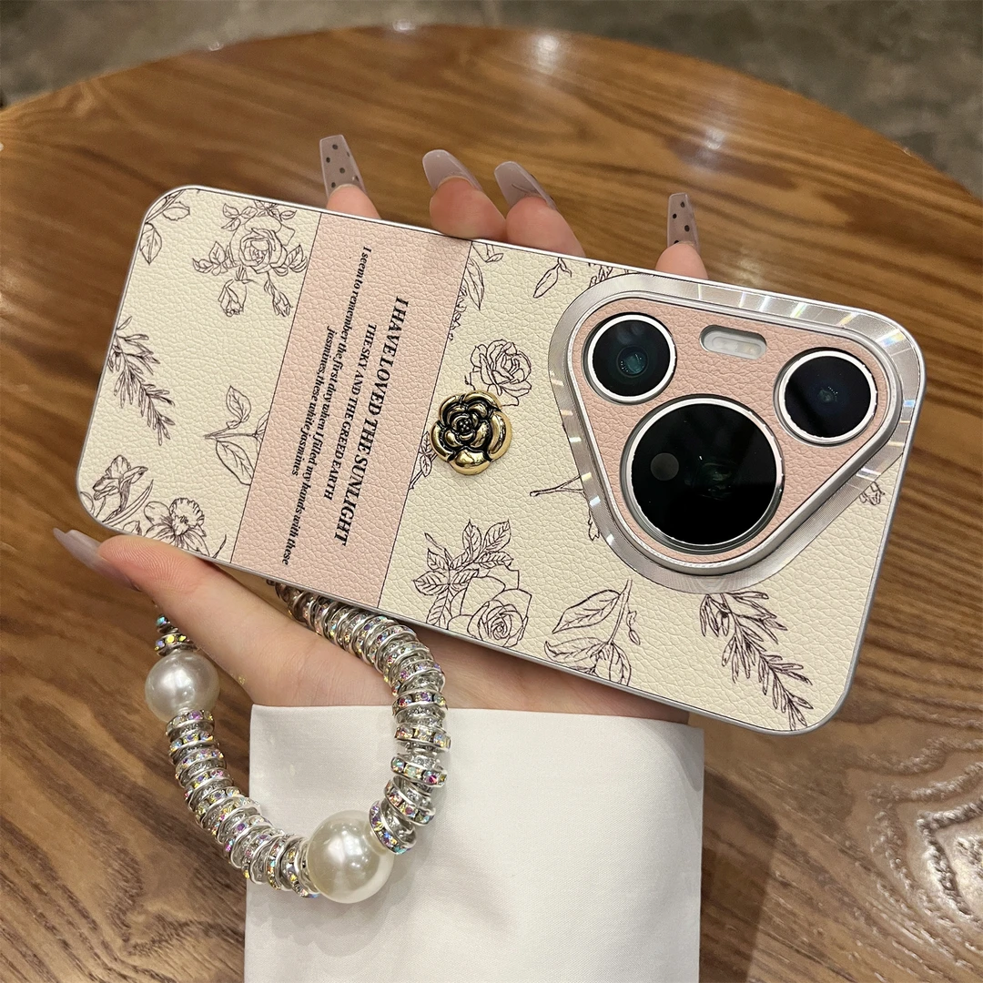 适用华为pura70pro手机壳70Ultra素描皮质山茶花mate70pro奢华p60