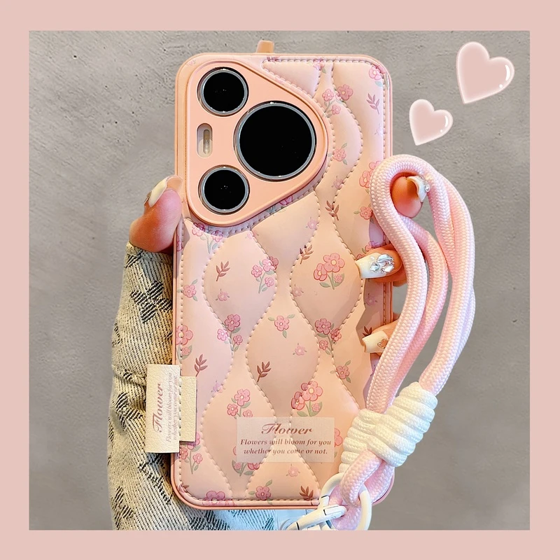 适用华为pura70pro+手机壳秋冬mate60pro+粉色小碎花苹果16/15/14