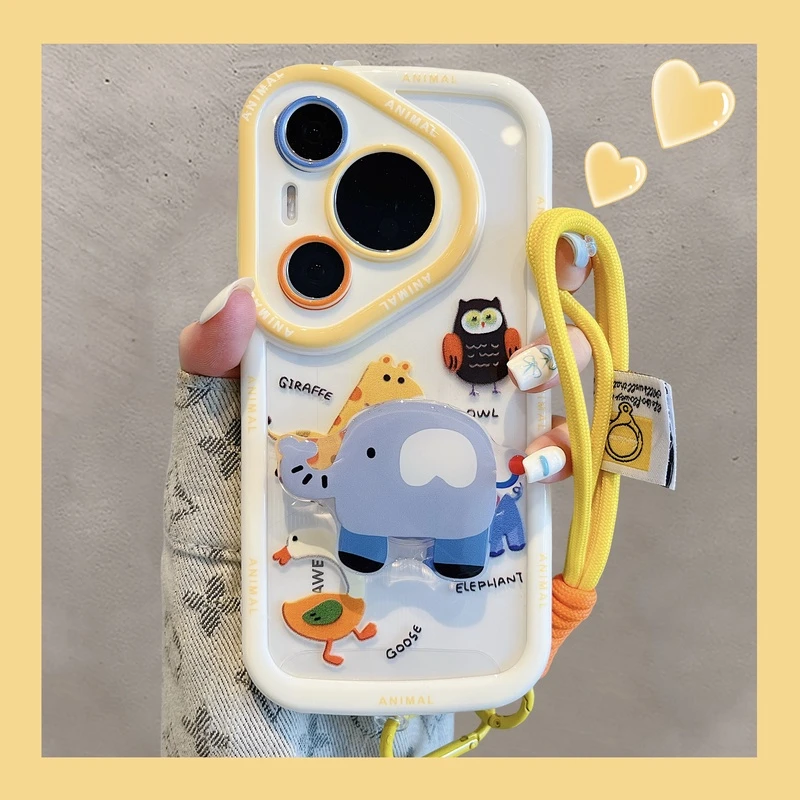华为pura70pro+手机壳mate60pro+可爱小动物大象支架mate40/50/30