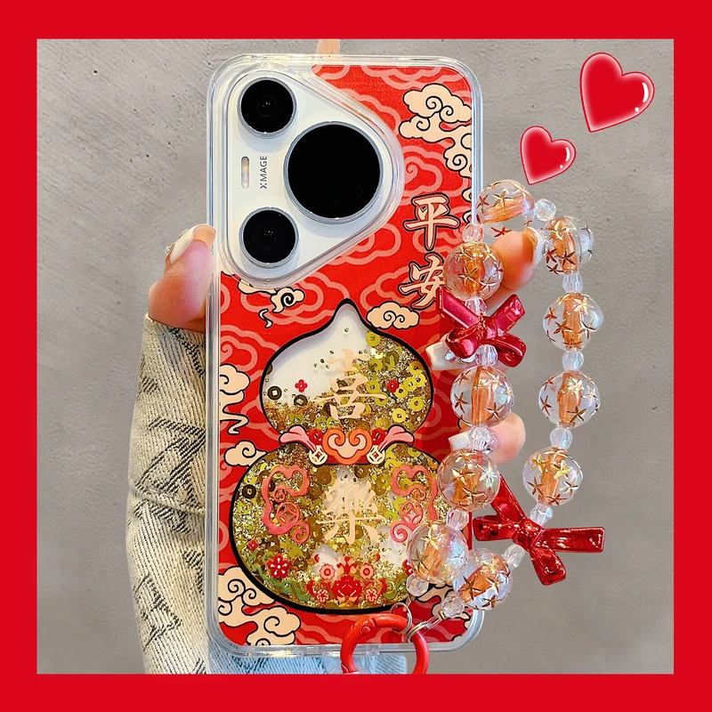 适用华为pura70pro手机壳mate60pro高级感流沙喜乐好运苹果16/15