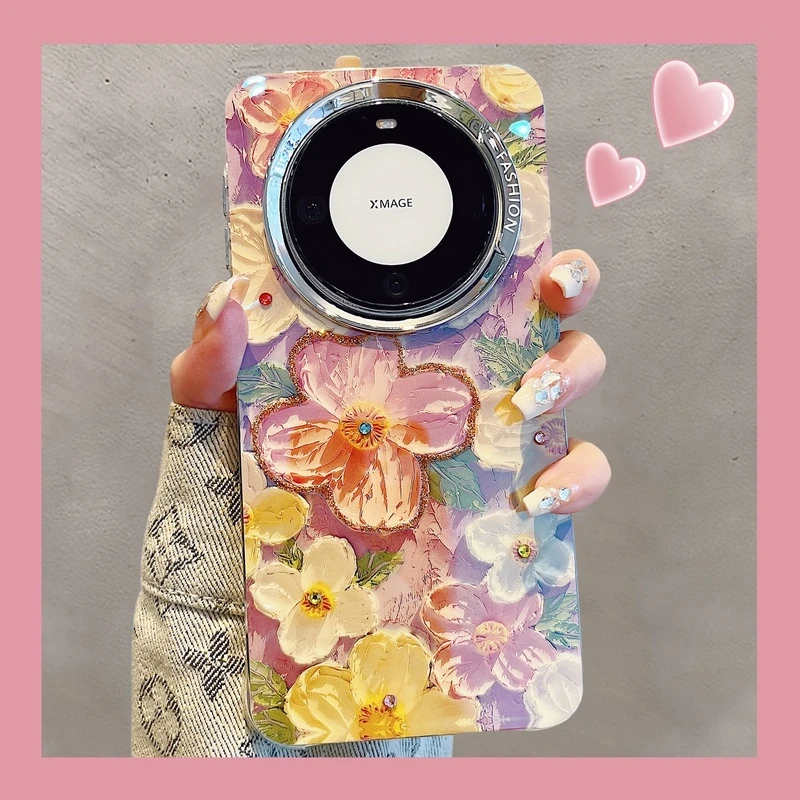 适用华为mate60/50/40pro+油画花朵p60pro网红个性苹果15/14/13