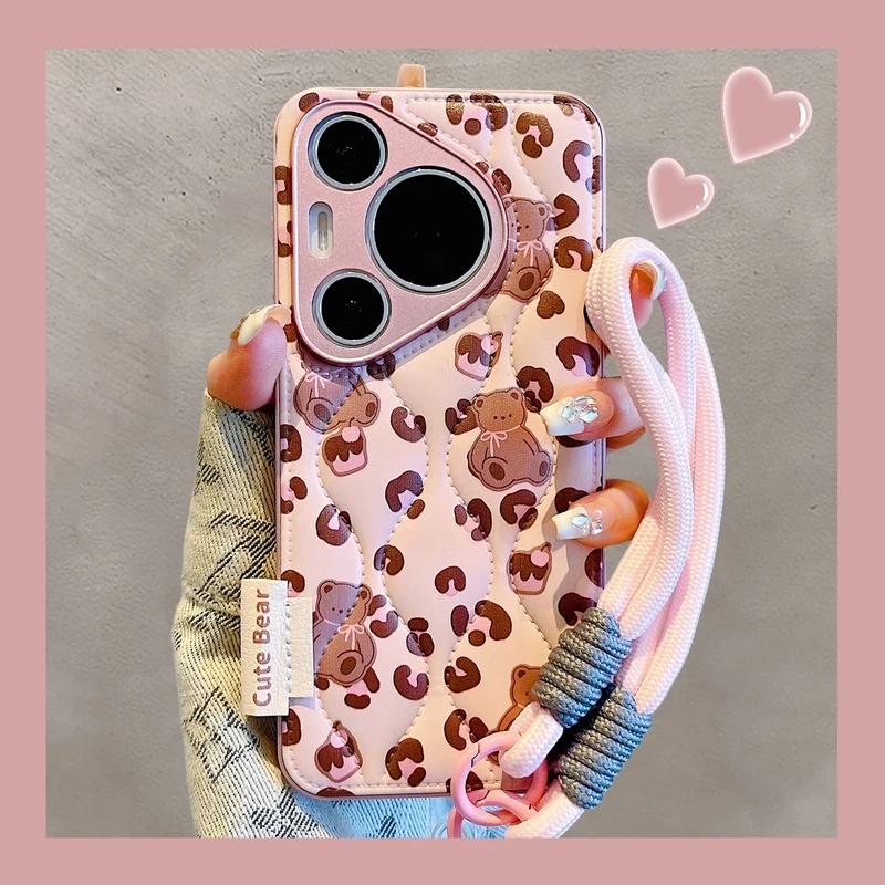 适用华为pura70pro+手机壳mate60pro+羽绒服豹纹小熊苹果16/15/14