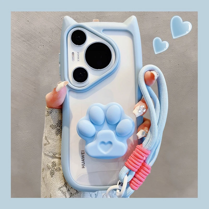 适用华为pura70pro+手机壳mate60pro少女心猫爪子支架70Ultra网红